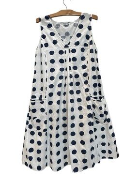 Tulip Clothing White Navy Pocka Dot Midi A-Line Sleeveless Dress Pockets XL
